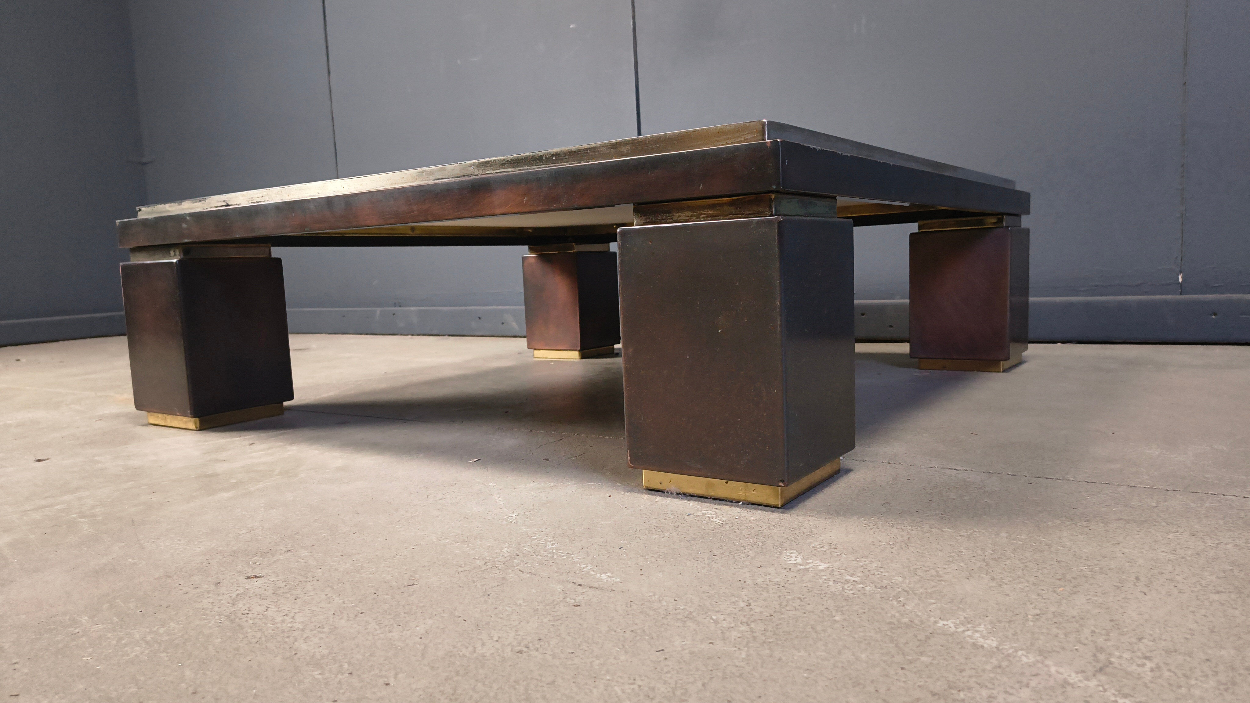 Copper and travertine coffee table by Belgochrom, 1970s