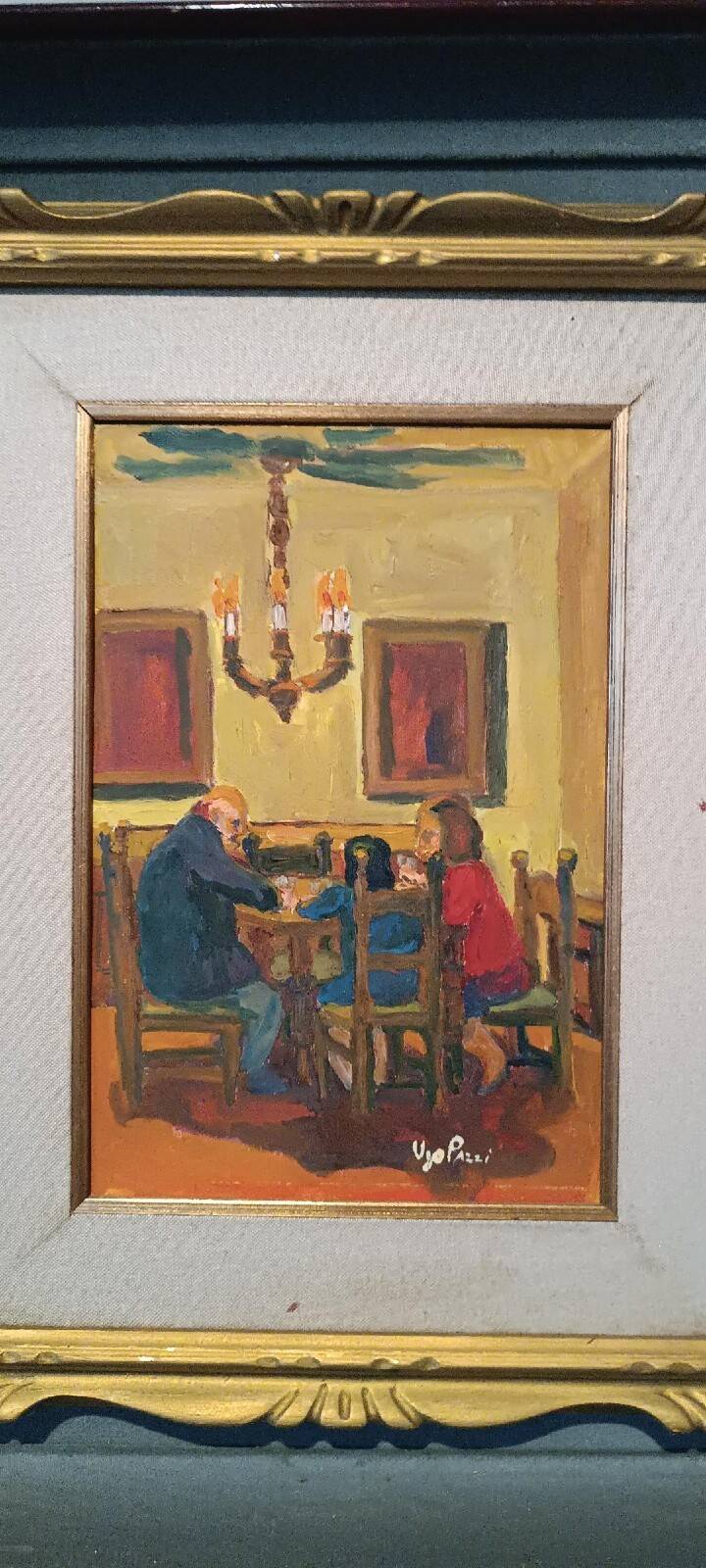 Painting figures oil on canvas board UGO PAZZI