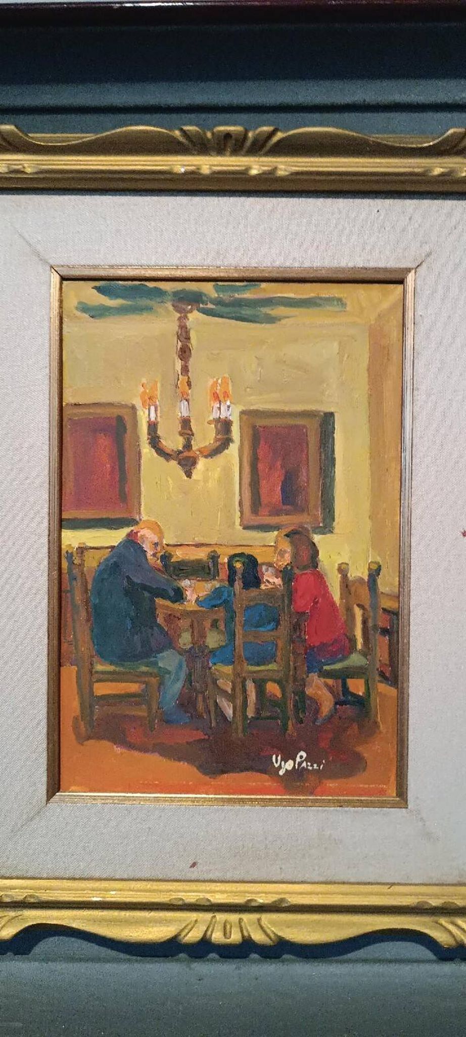 Painting figures oil on canvas board UGO PAZZI