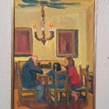 Painting figures oil on canvas board UGO PAZZI