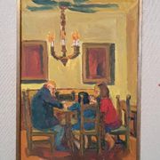 Painting figures oil on canvas board UGO PAZZI