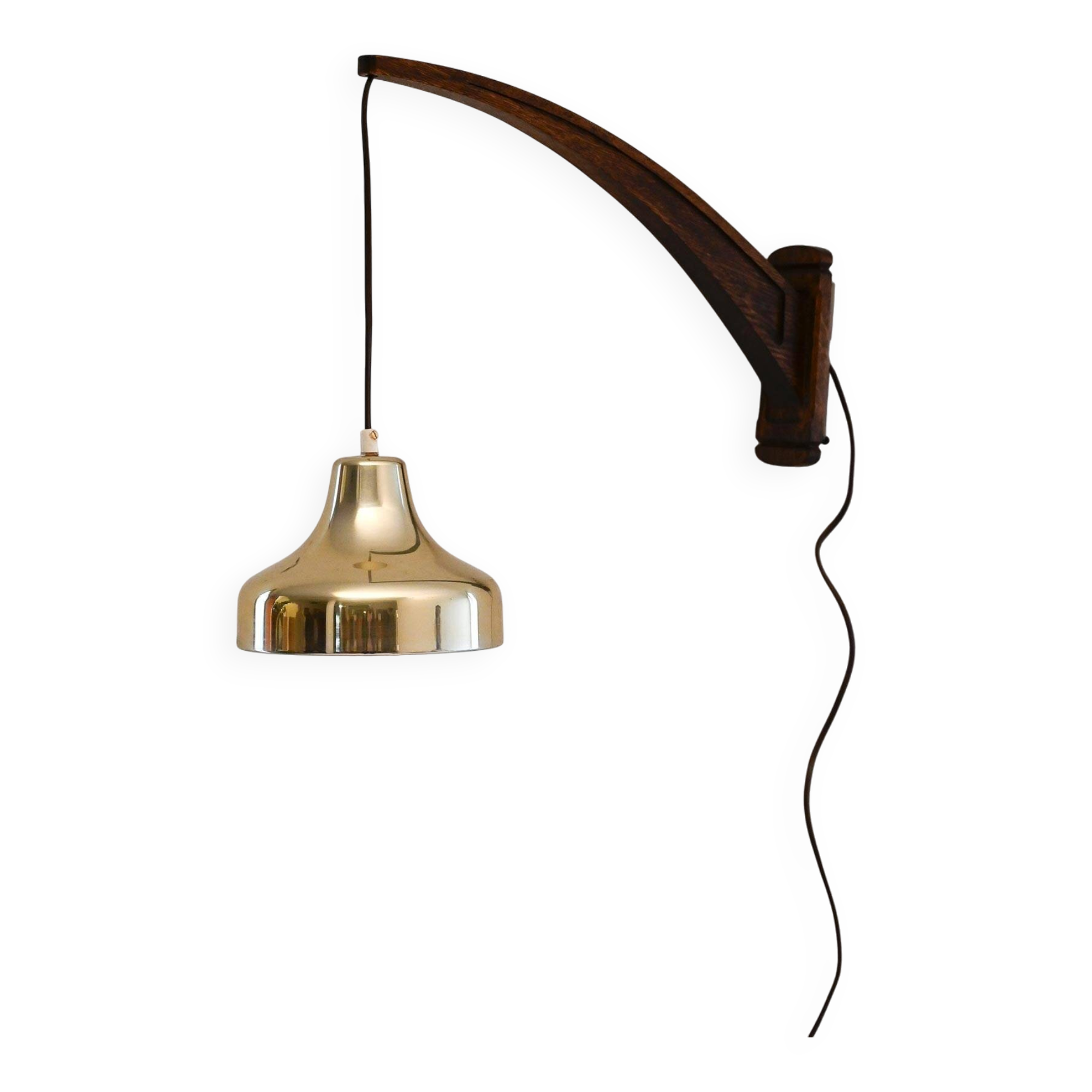 Vintage Scandinavian wall light with brass pendant lampshade