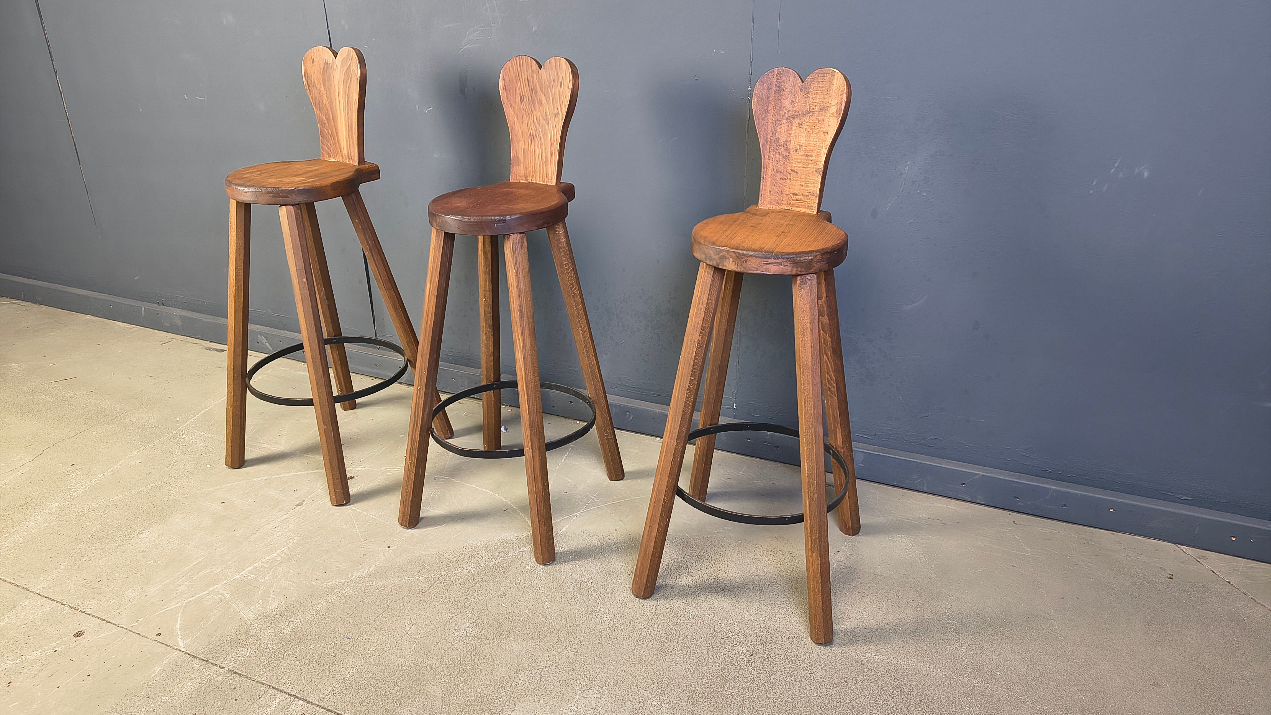 Vintage brutalist bar stools, 1960s - set of 3