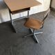 Embru set from the 1960s, school desk and brown wooden and steel chair, Switzerland, set of 2.