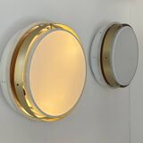 Pair of vintage XL wall lights, brass and opaline glass, Denmark 1970
