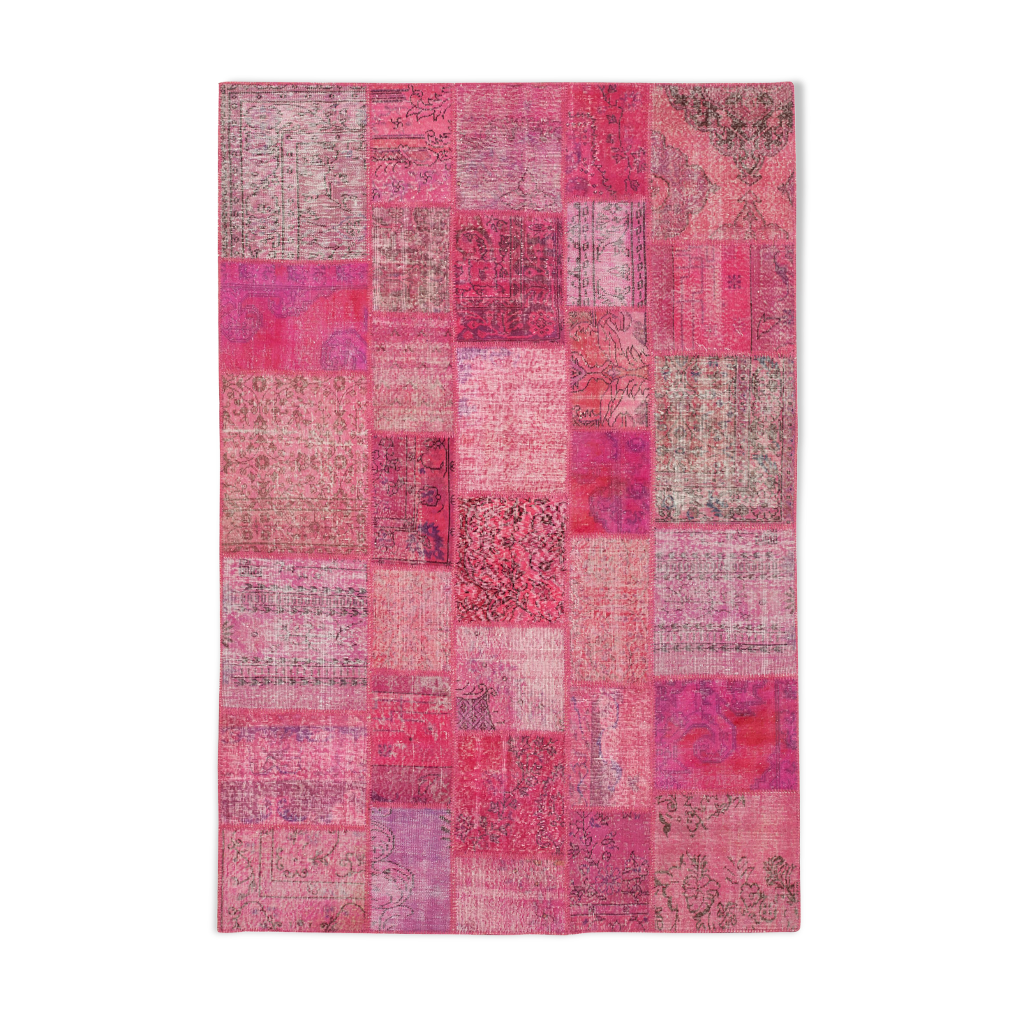 Handwoven oriental overdyed 205 cm x 300 cm pink patchwork carpet