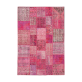 Handwoven oriental overdyed 205 cm x 300 cm pink patchwork carpet