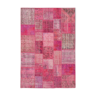 Handwoven oriental overdyed 205 cm x 300 cm pink patchwork carpet
