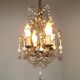 French Vintage 4 Light Metal Cage Chandelier with White Murano Drops and Beads