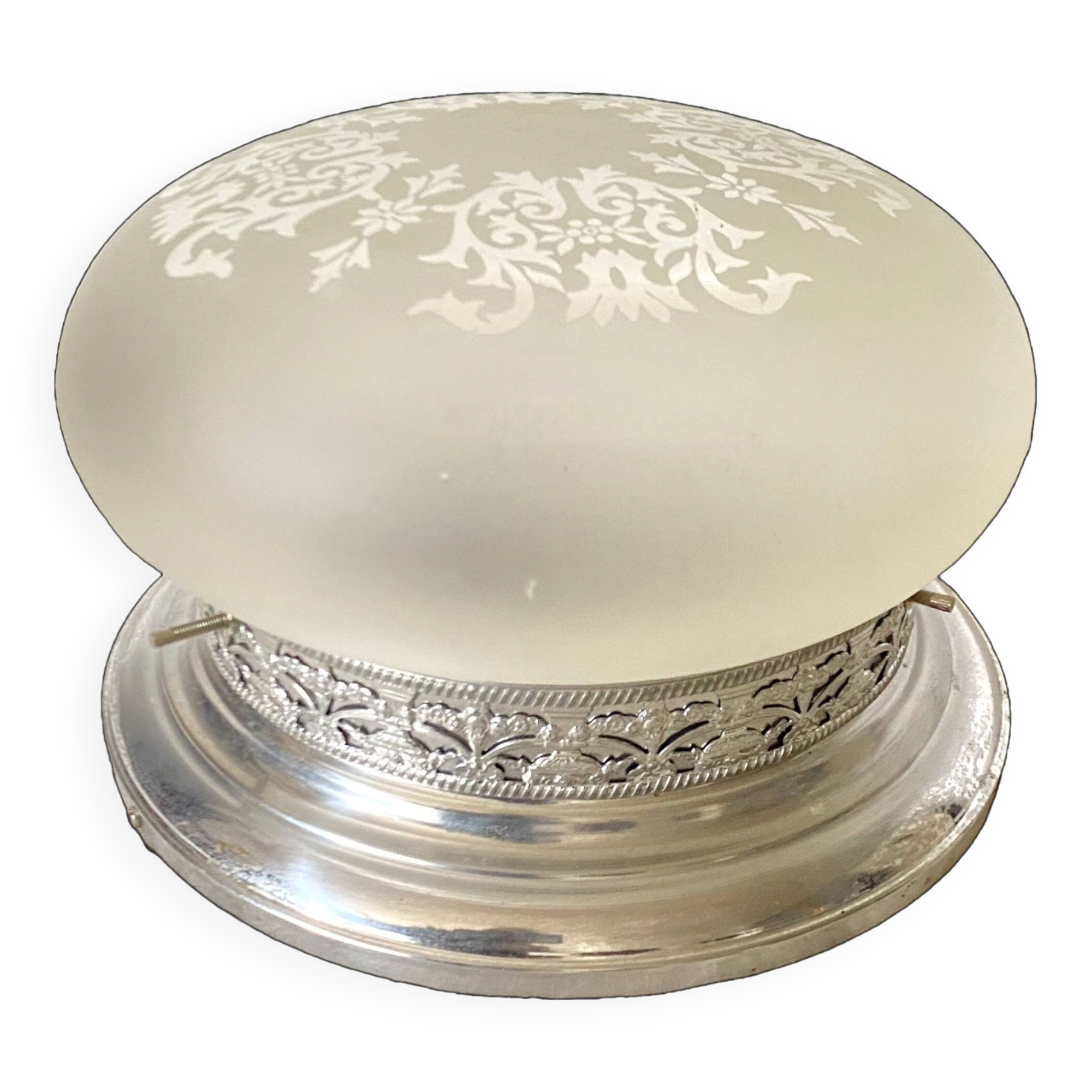 Ceiling light in glass and silver metal, flowery decor