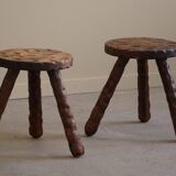 A pair of Wabi Sabi stools carved from pine, mid-century modern Swedish style, 1960s.