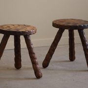 A pair of Wabi Sabi stools carved from pine, mid-century modern Swedish style, 1960s.