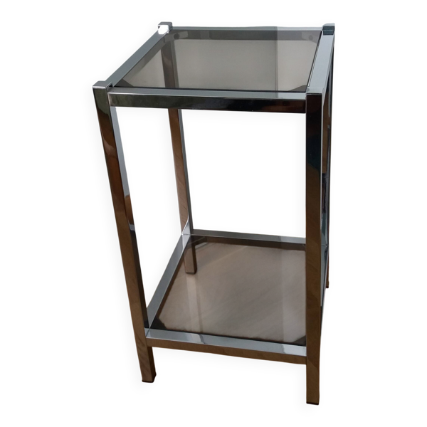 Console en métal chromé et verre fumé