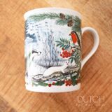 Porcelain Four Seasons Woodland Animals Mug, Winter Nature Scenery