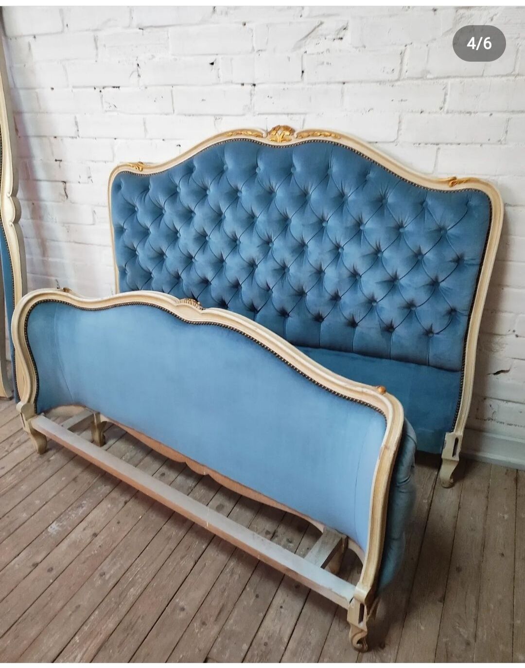 Frame and headboard louis xv upholstered blue velvet
