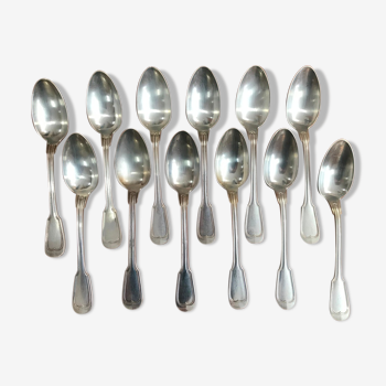 Set of 12 large silver metal spoons