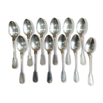 Set of 12 large silver metal spoons