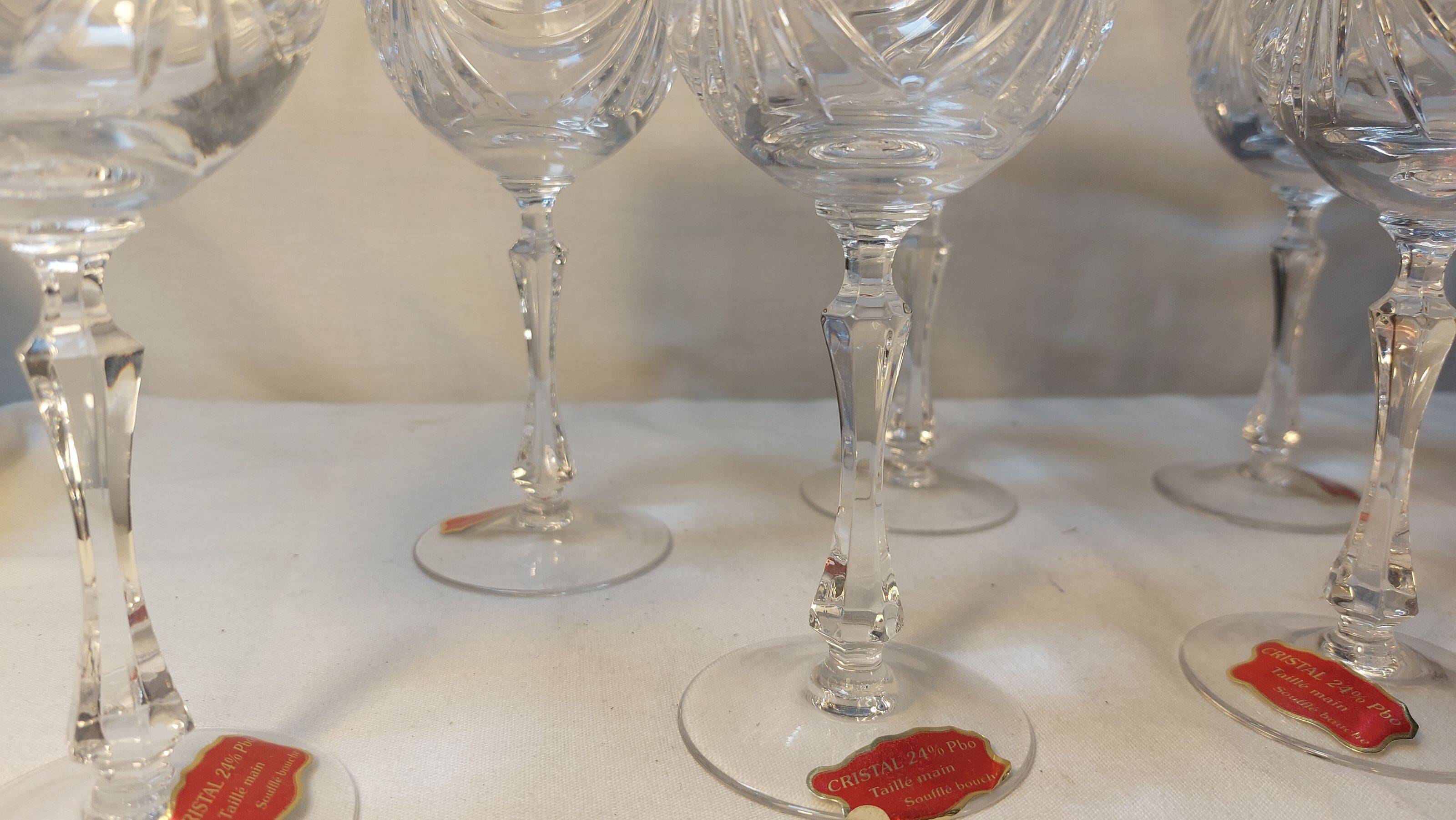 Set of 6 wine glasses and carafe in Lorraine Crystal - Gérard Model