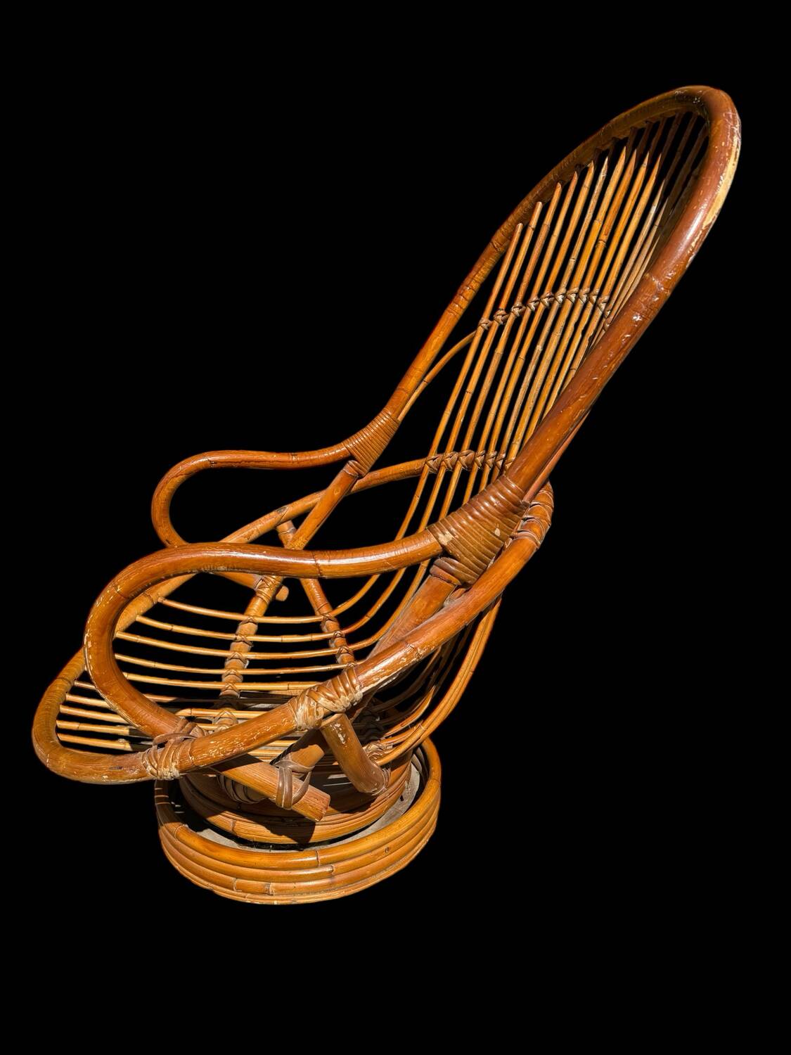 70s rattan and bamboo swivel chair