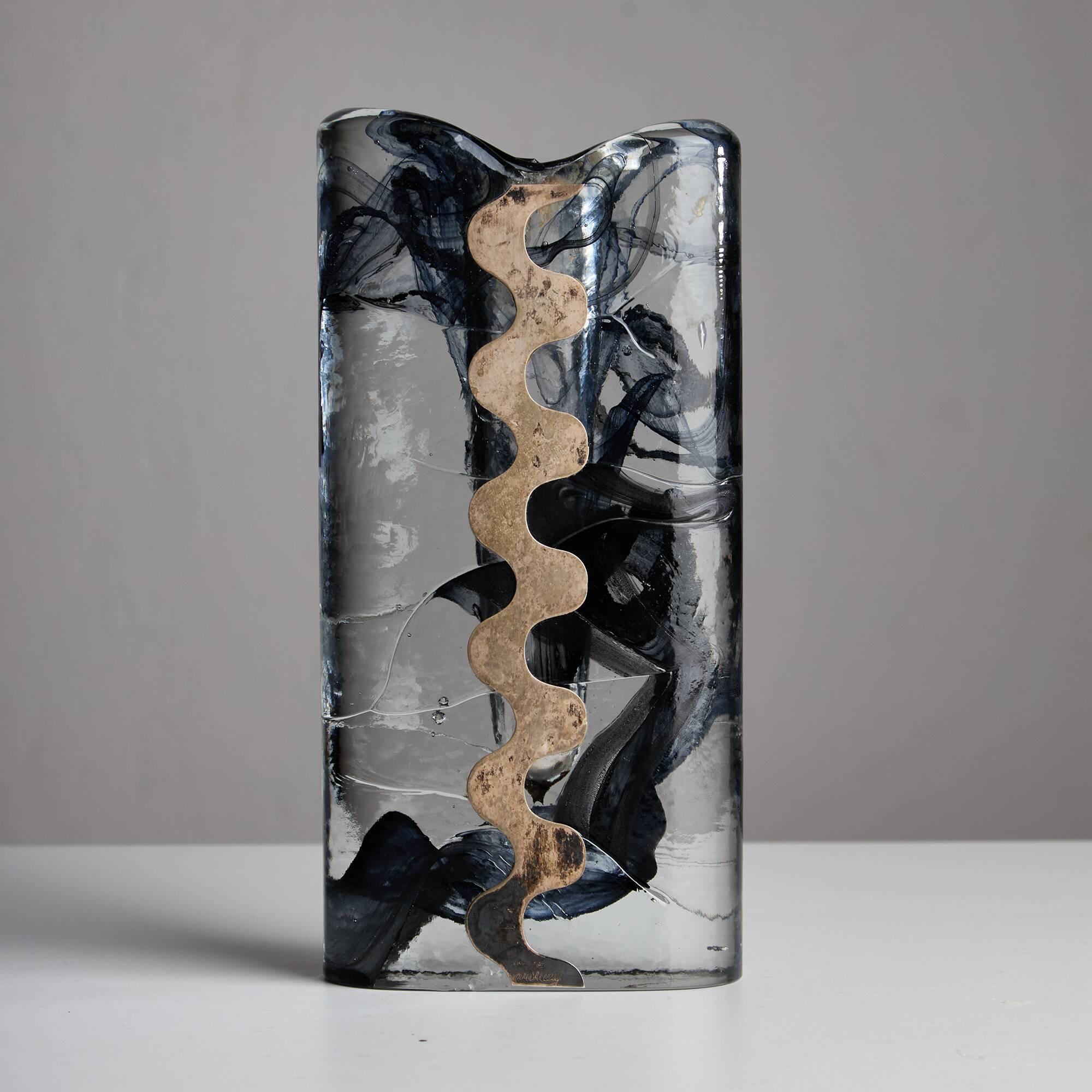 1970s Glass and Silver Plated Vase by Claude Cuny for Cassetti Firenze