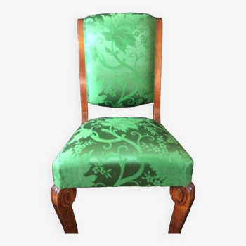 Chaise en bois massif - Tapisserie moirée verte neuve