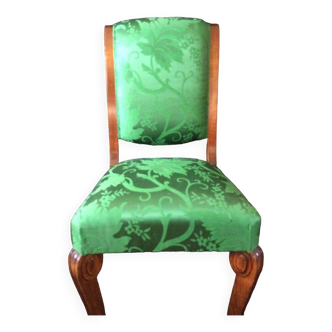 Chaise en bois massif - Tapisserie moirée verte neuve
