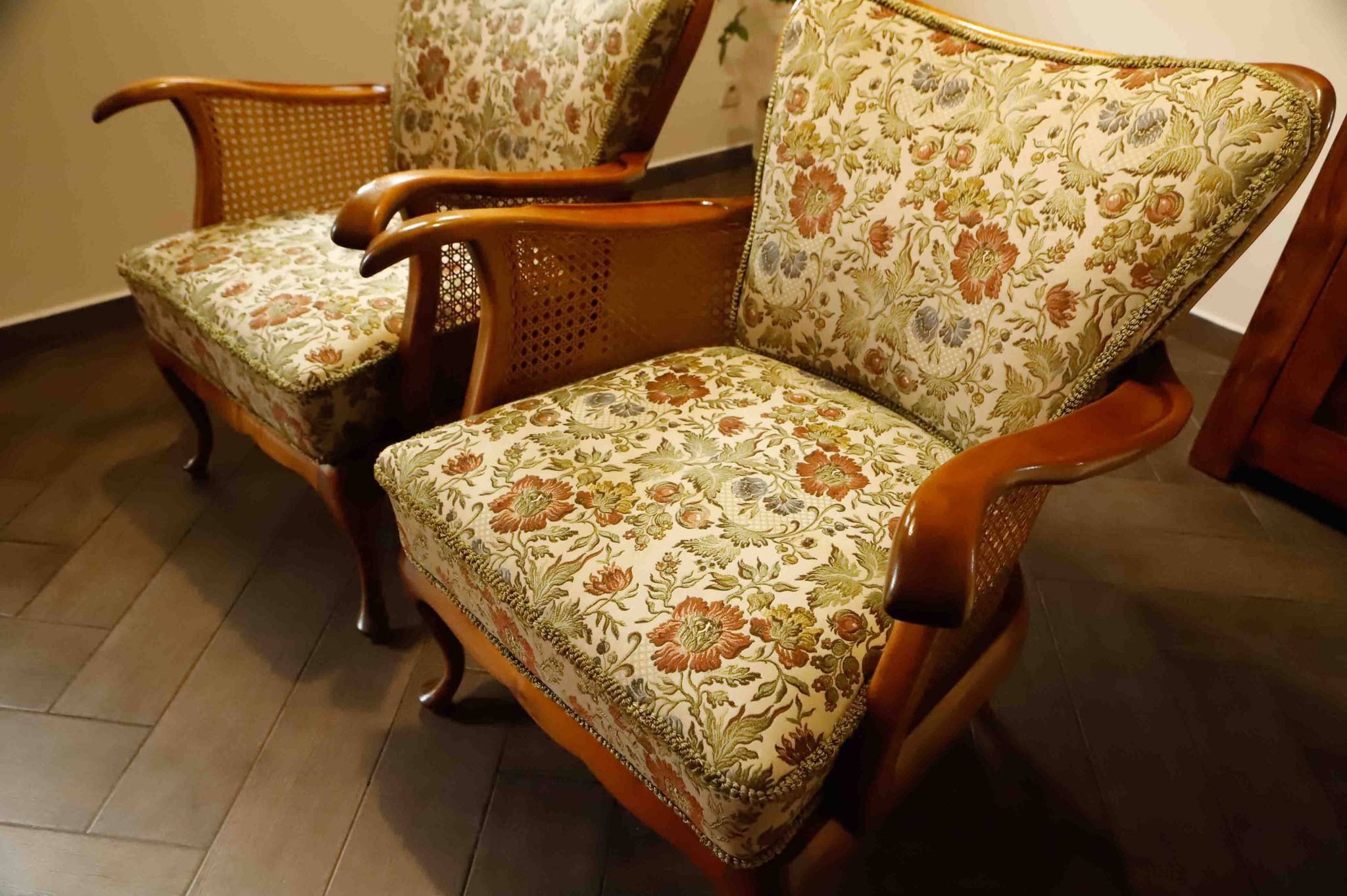 Set of 2 German Chippendale Cane Armchairs by Adolf Wrenger