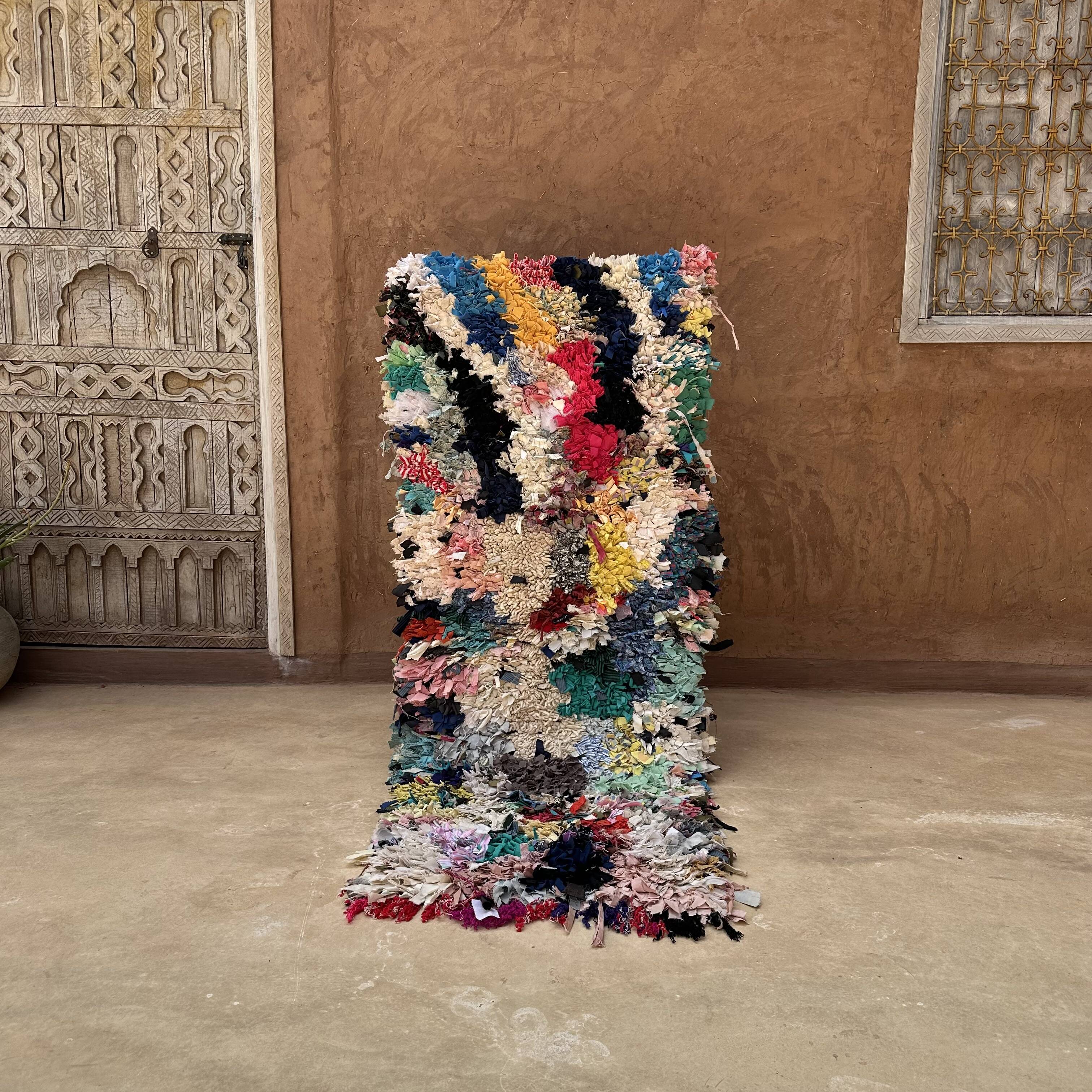 Colorful Boucherouite Berber rug - 68 x 183 cm