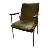 Midcentury green chair - Chrome legs and wooden armrests