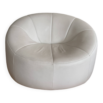 Très beau fauteuil en cuir blanc modèle Pumpkin Pierre Paulin