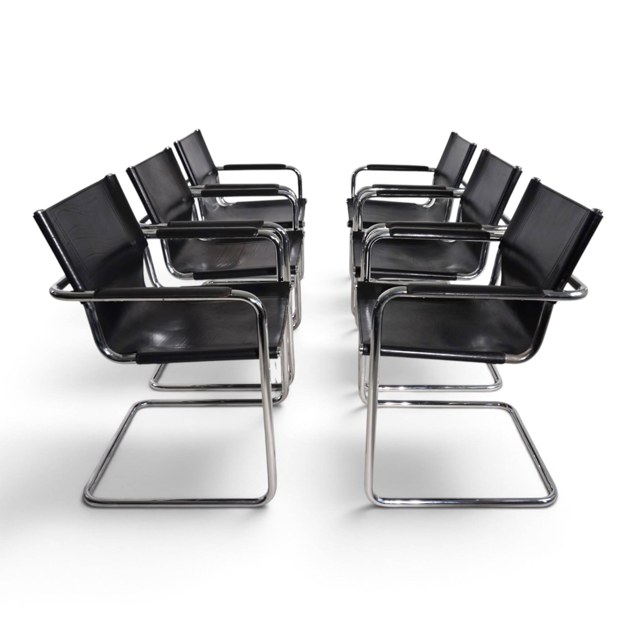 Matteo Grassi Set of 6 Visitor Chairs, Leather/Chrome Dining Chairs, 1970