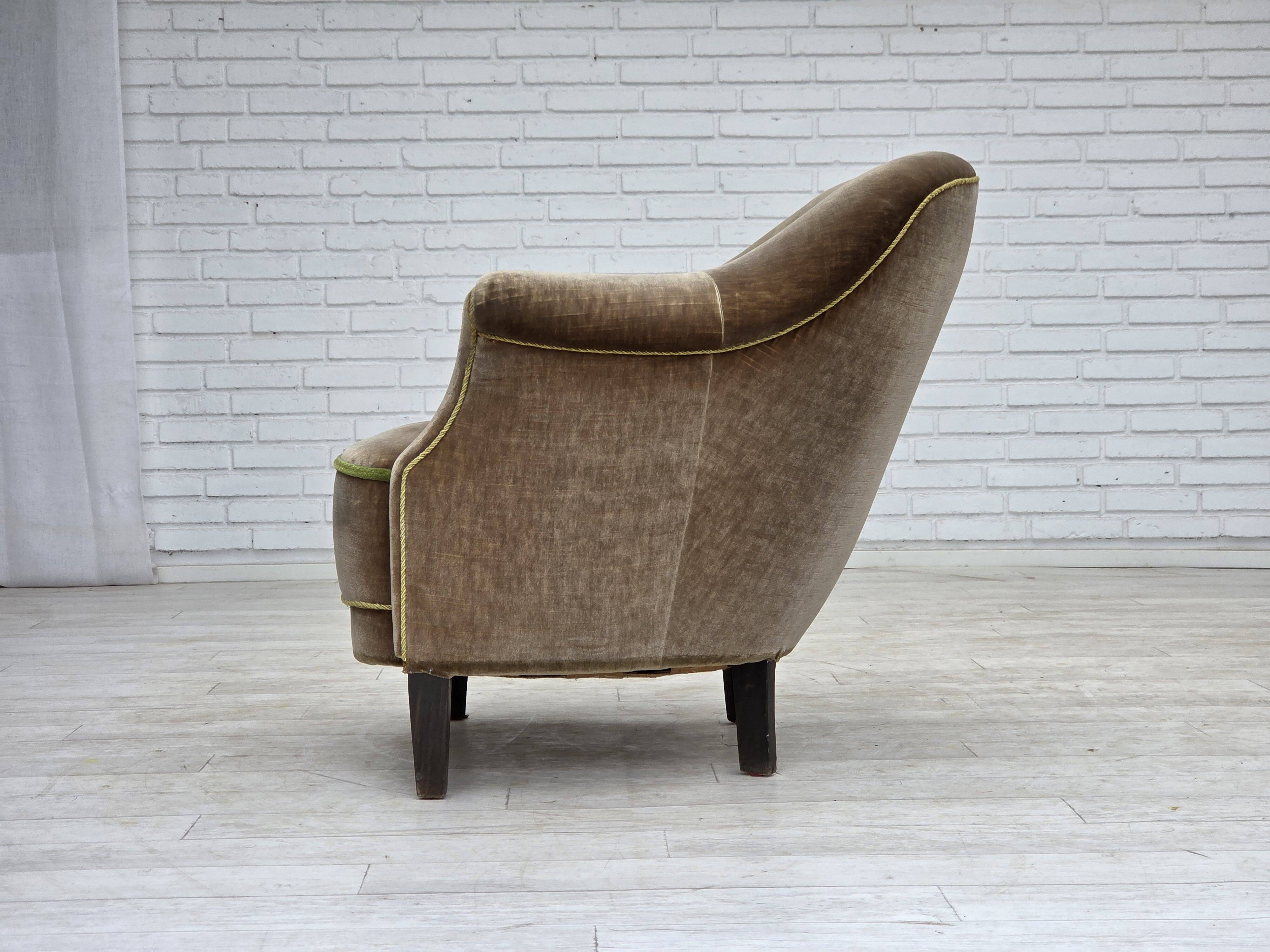 1960s, Danish armchair, original green furniture velour.