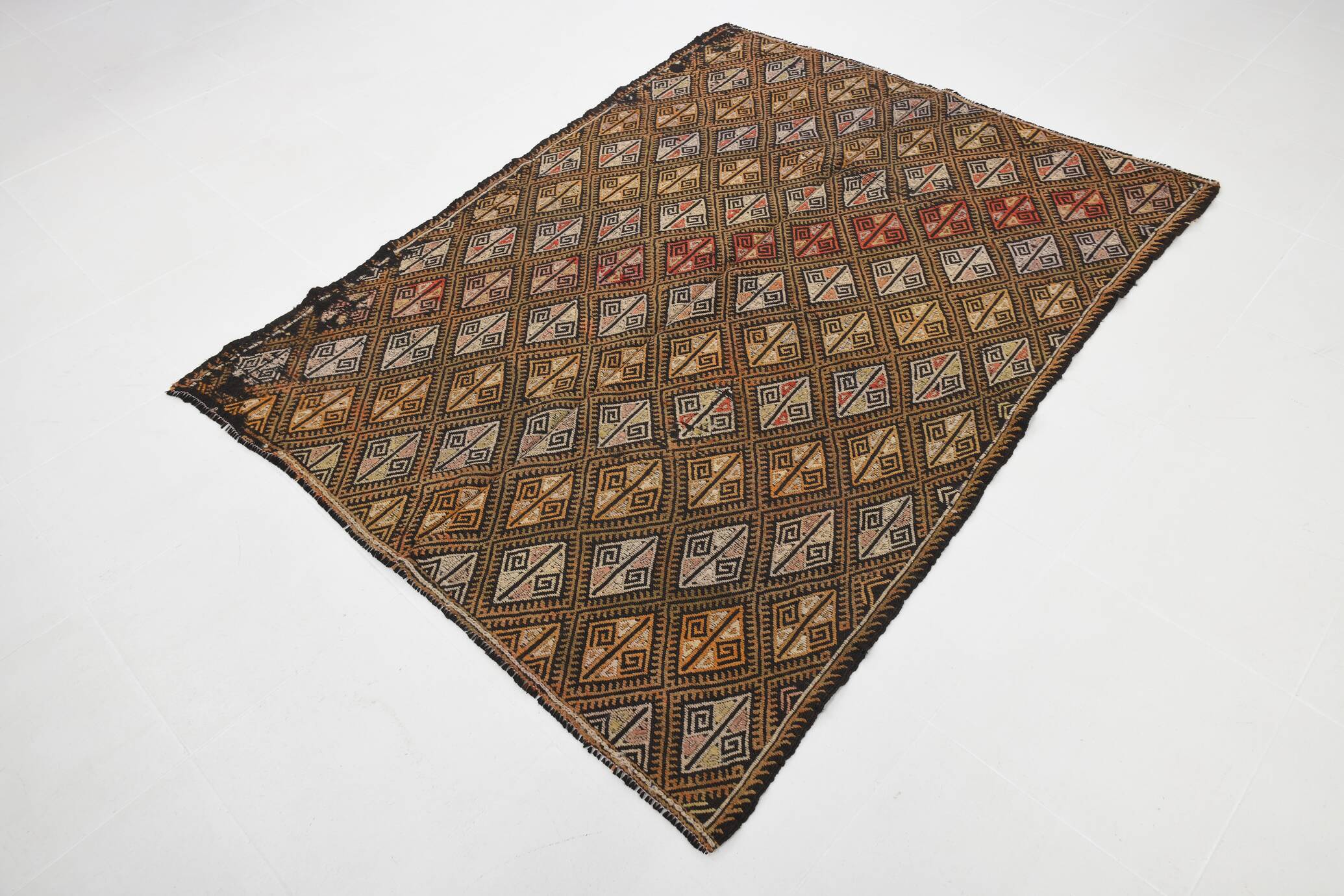 5x7 Dark Brown Vintage Kilim Rug, 153x202 Cm