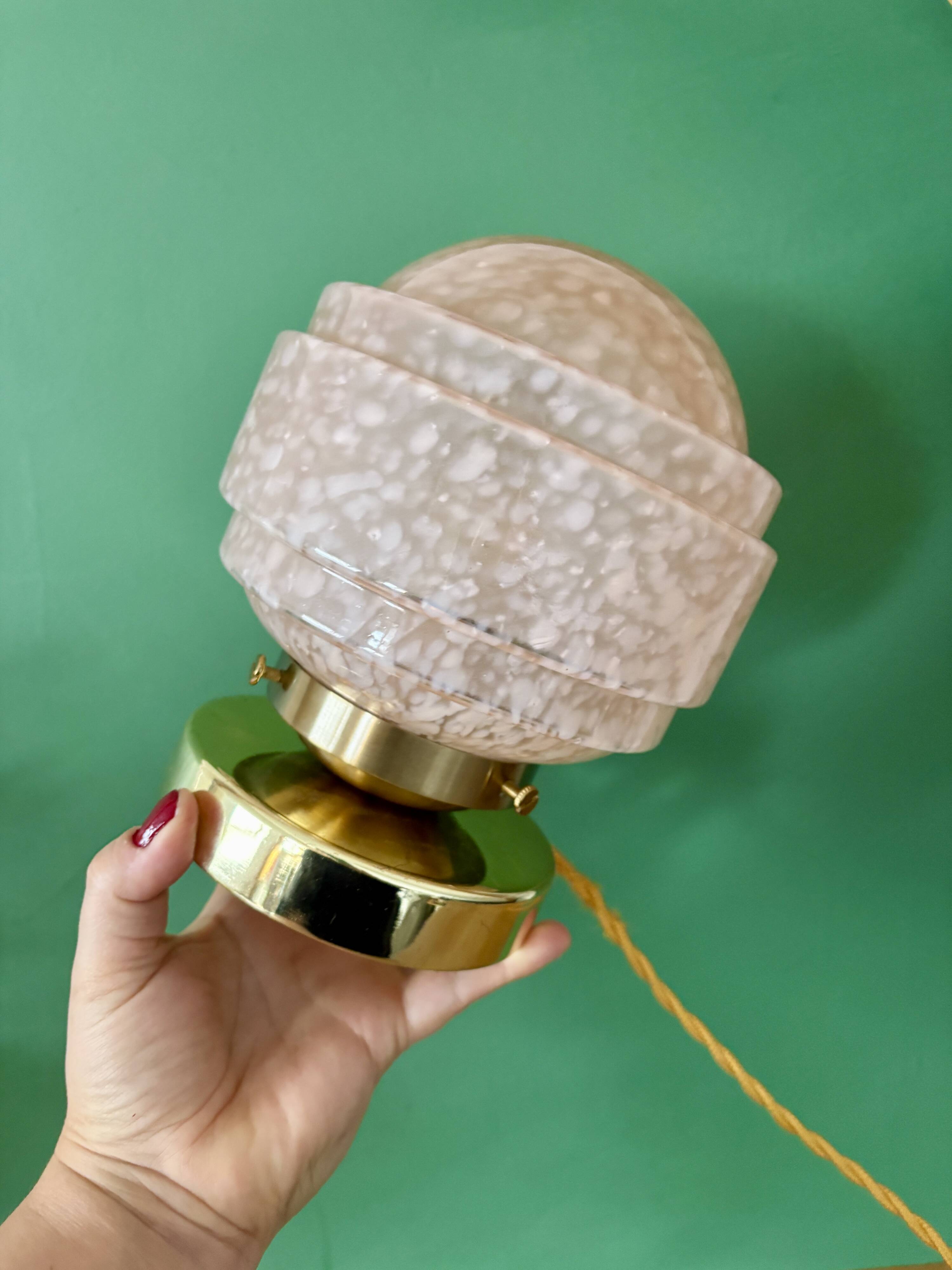 Vintage glass globe table lamp in pink from Clichy.