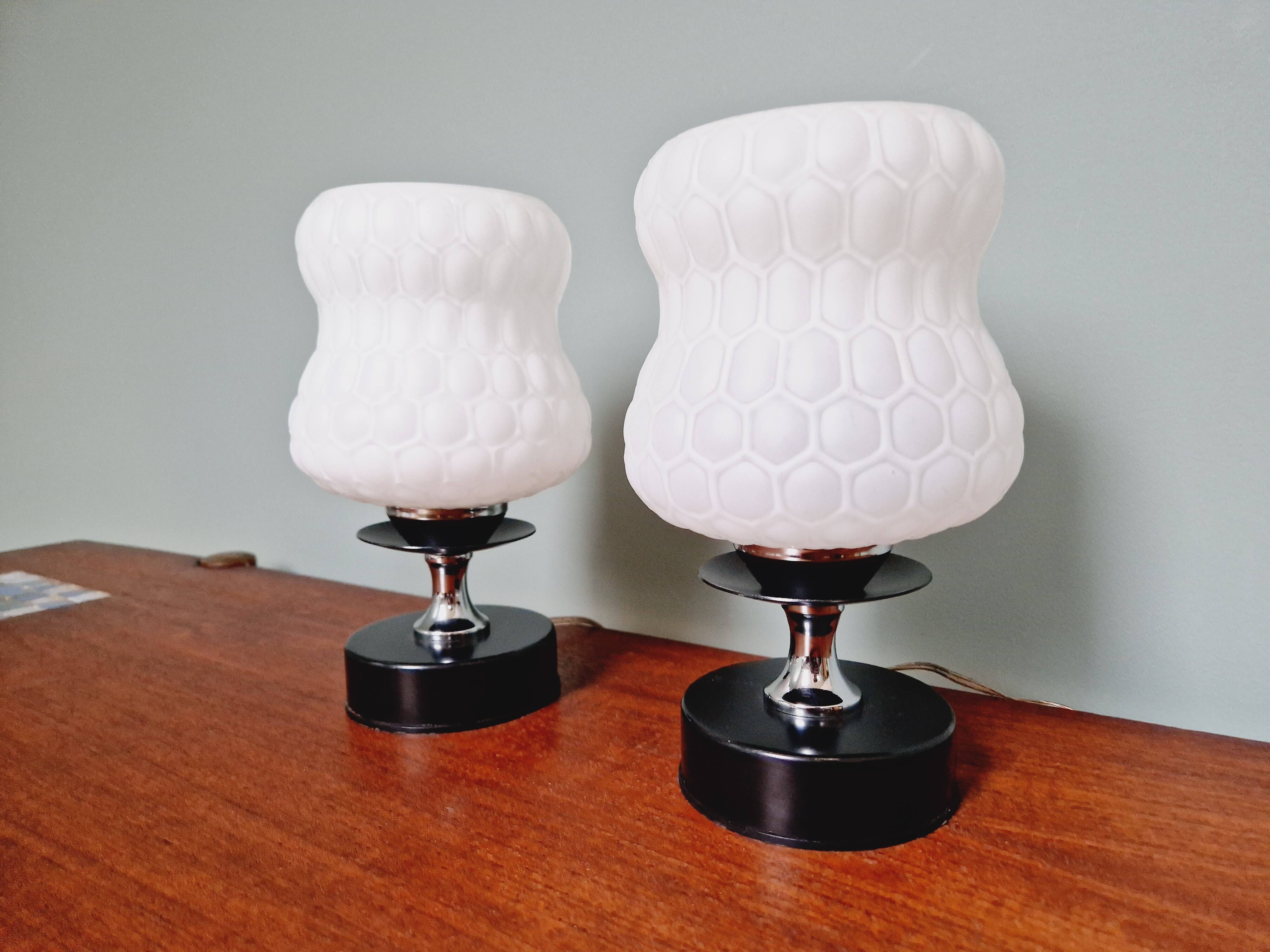 Pair of glass bedside lamps, 1970s
