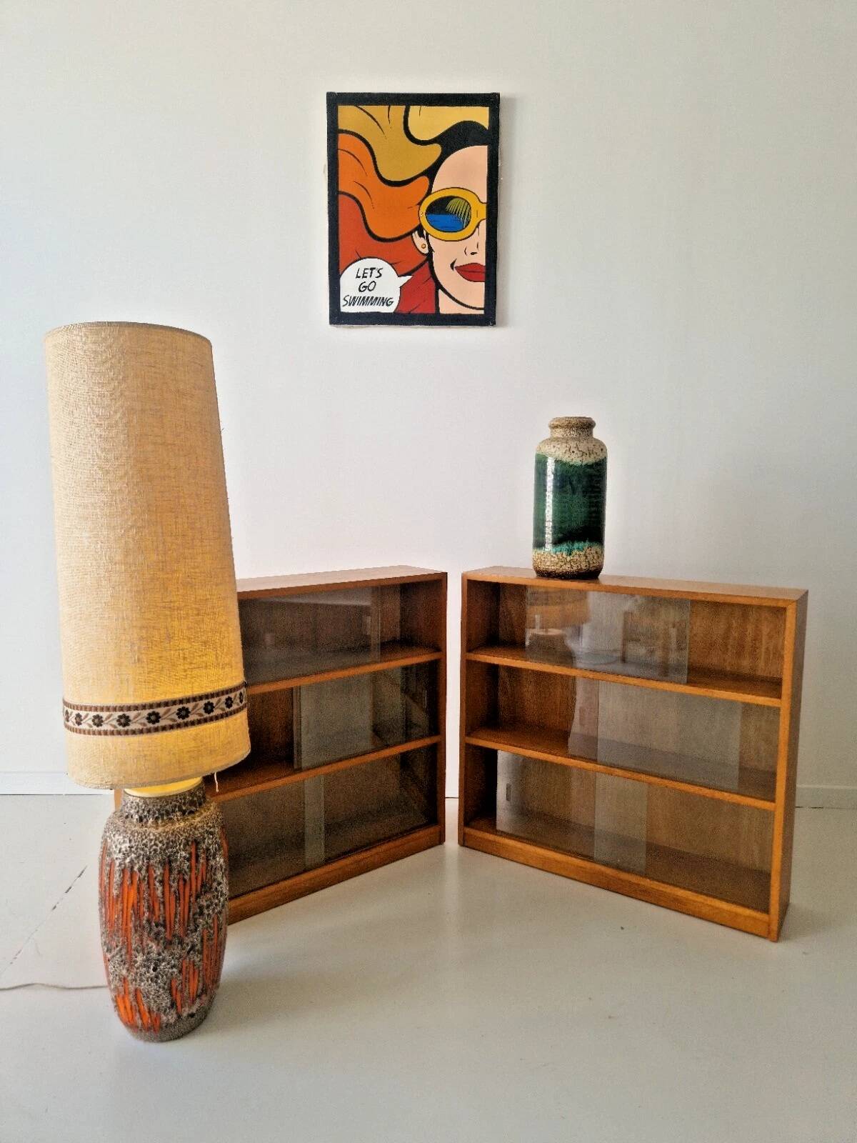 Pair of Mid-Century Oak School Bookcases