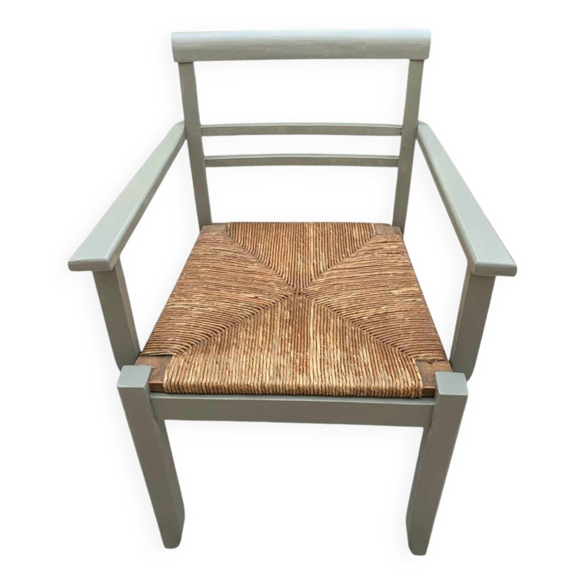 Wooden straw armchair