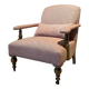 Wooden and red chevron fabric armchair with casters