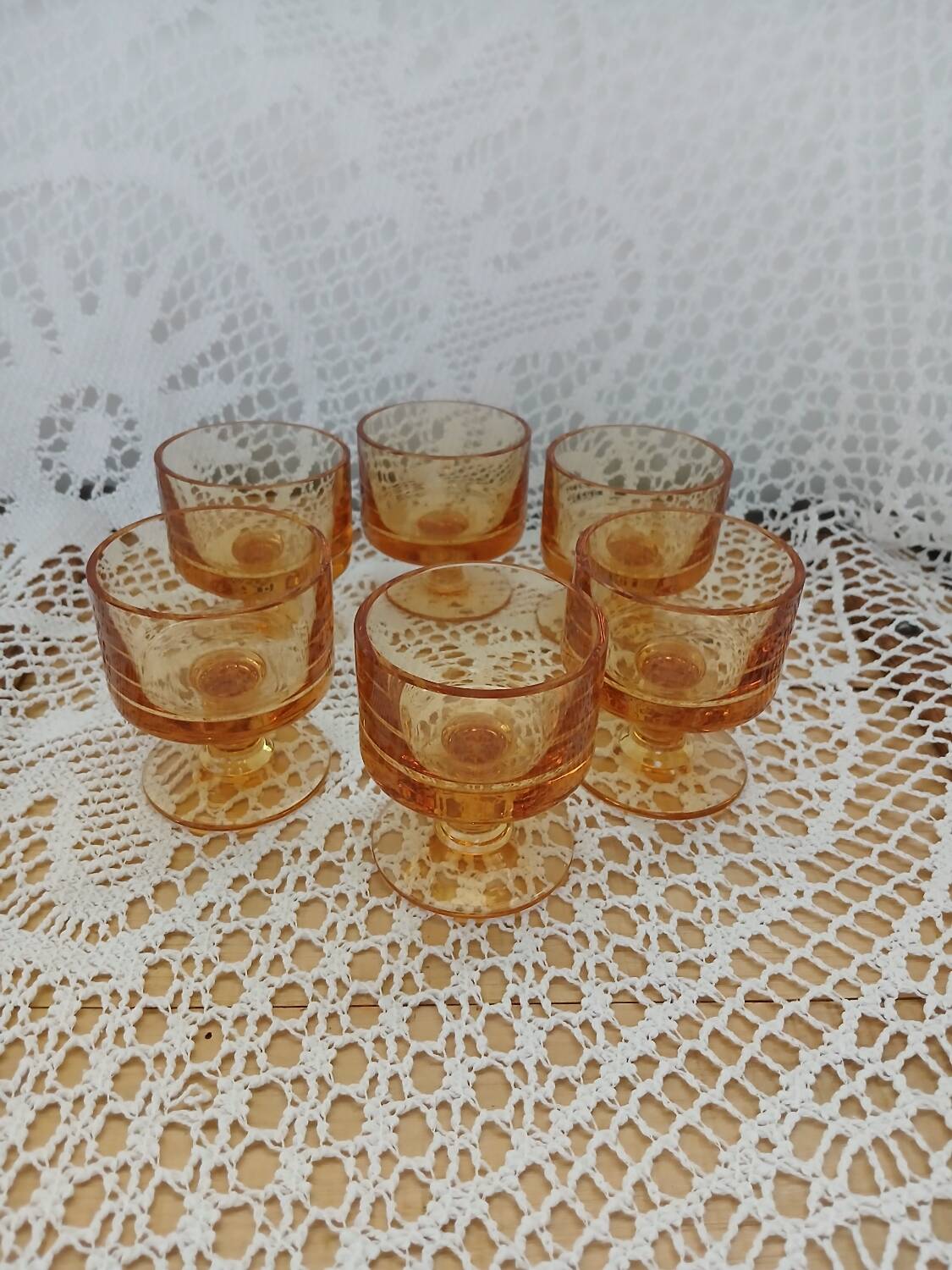 6 small vintage orange glasses