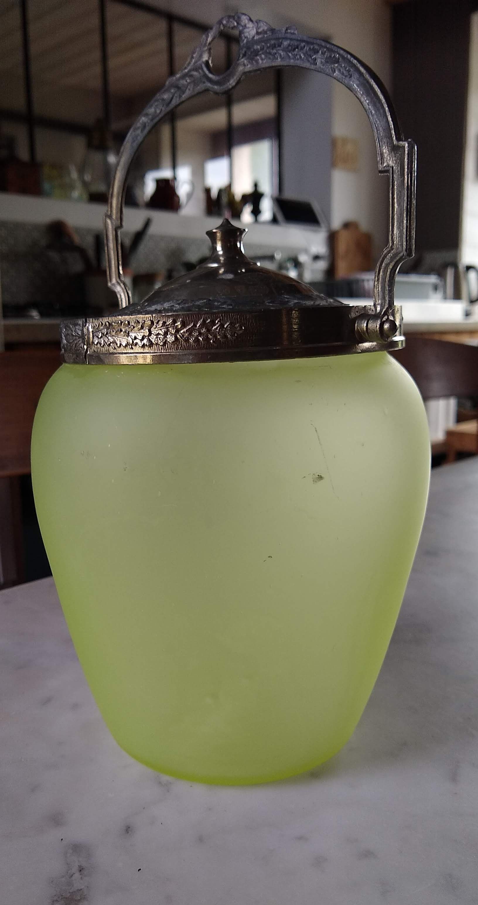 Opaline green glass cookie jar