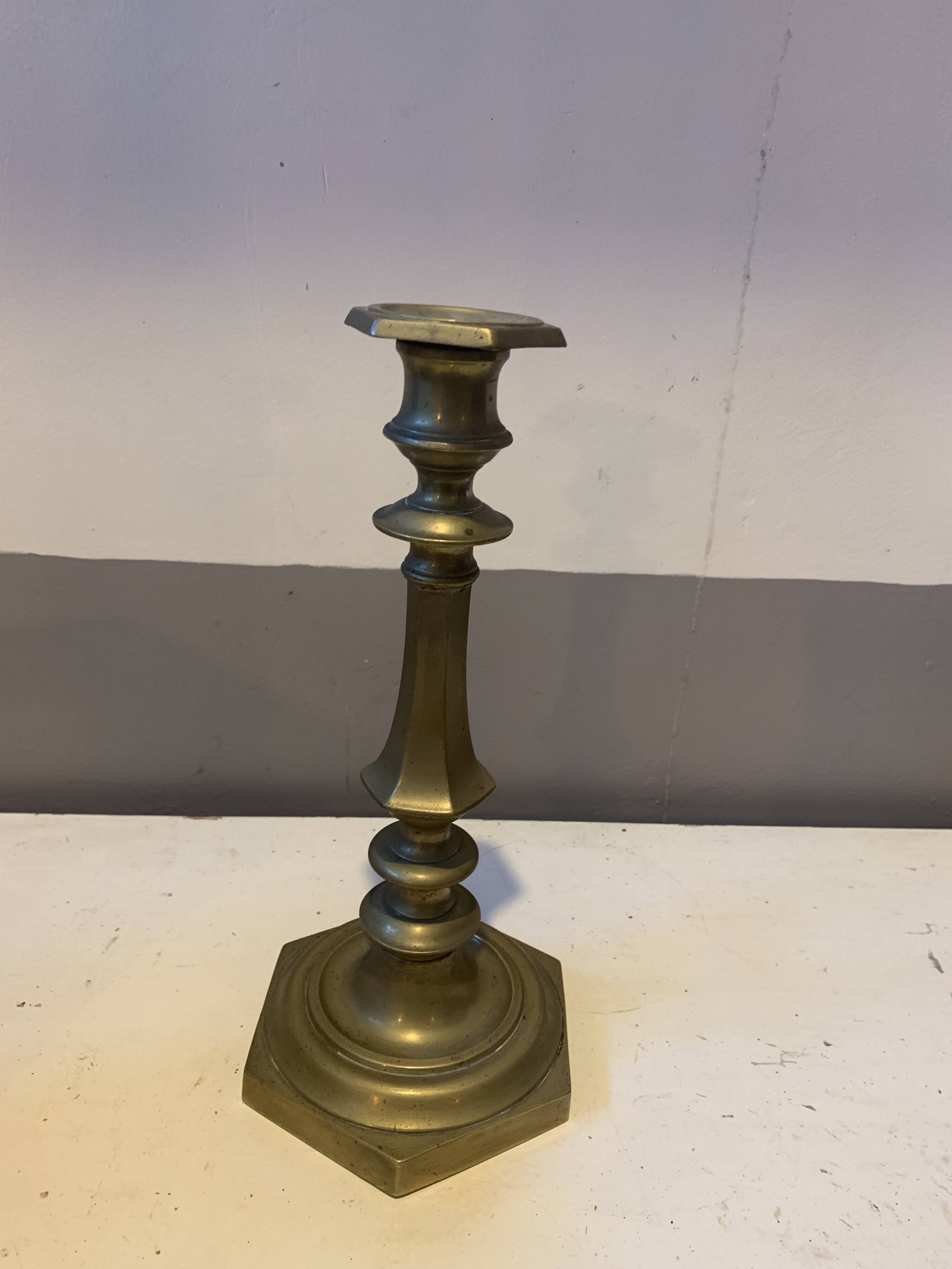 Large vintage golden brass candle holder
