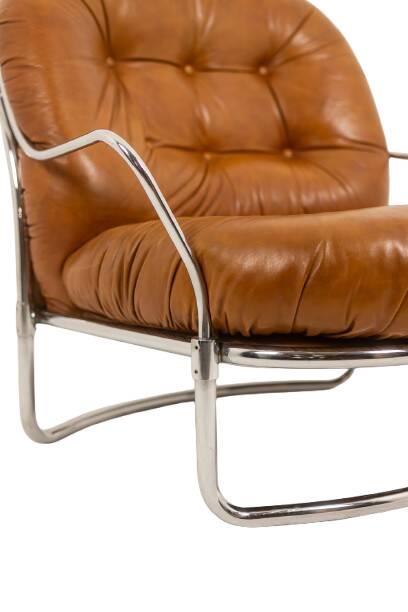 Carlo Di Carli. Leather and metal armchair. 1970s.