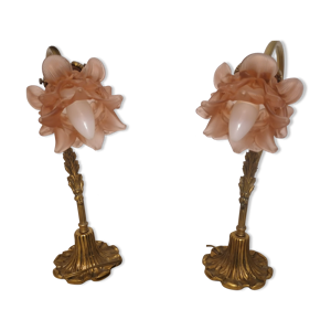 2 lampes bronze et opaline