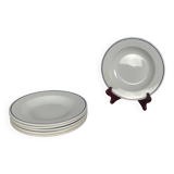 Set of 6 Sarreguemines soup plates, blue border