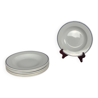 Lot de 6 assiettes creuses Sarreguemines, liseré bleu