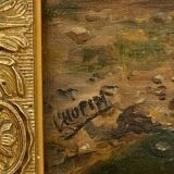 Oil by Lhopin or Hopin signature to identify woman cows Barbizon late 19th century