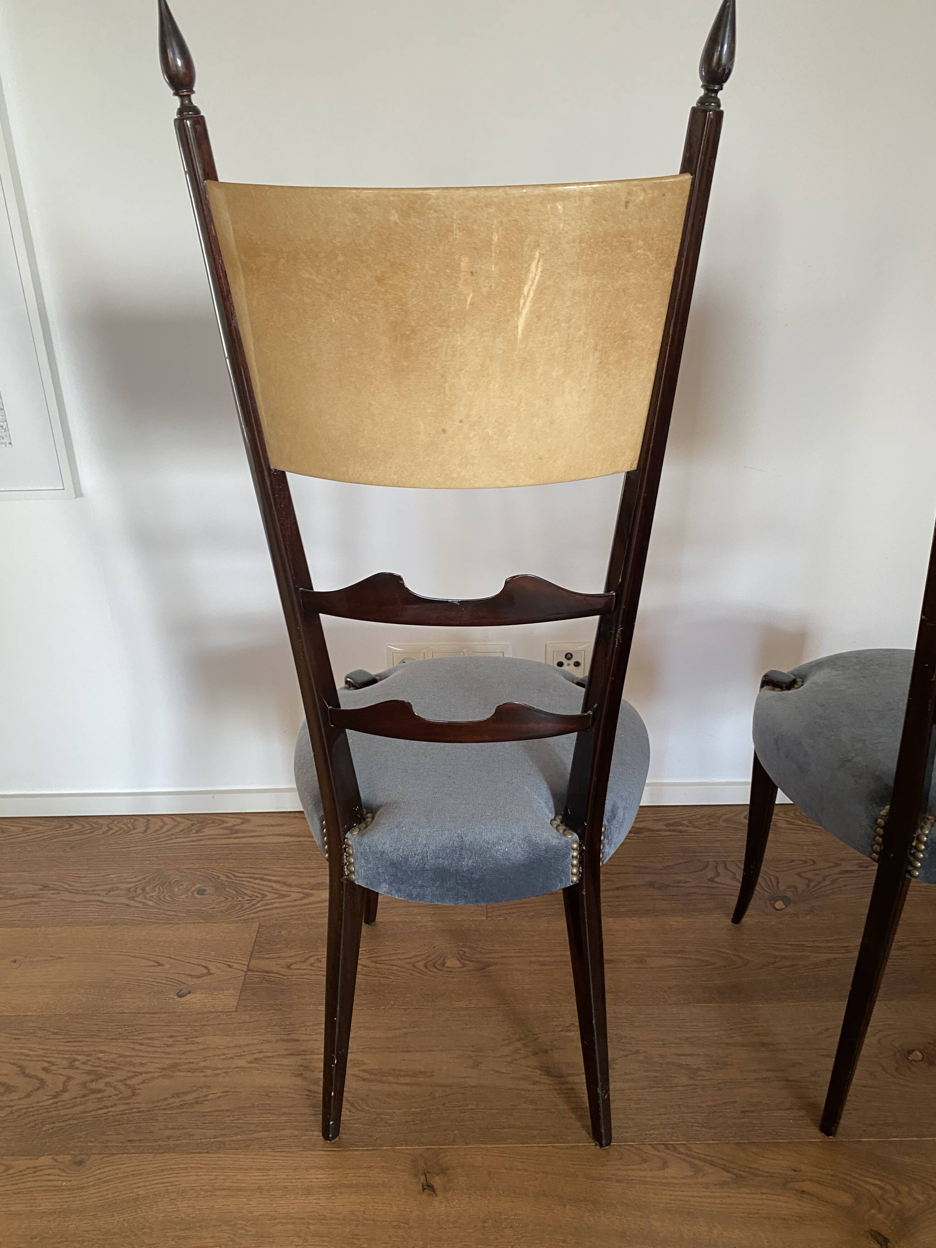 Set of four Italian Mid-Century Modern High Back dining chairs by Aldo Tura