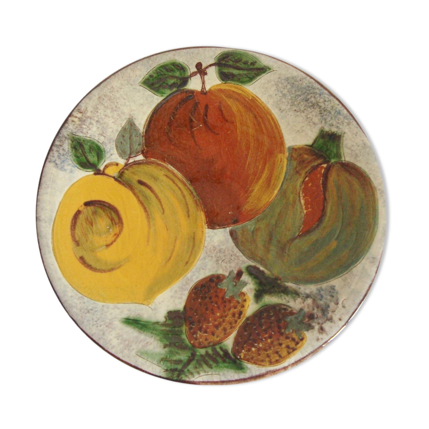 Vintage plate signed Puigdemont stylized ruit patterns