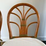 Set of 3 rattan / bamboo chairs with cushions years 1960-1970