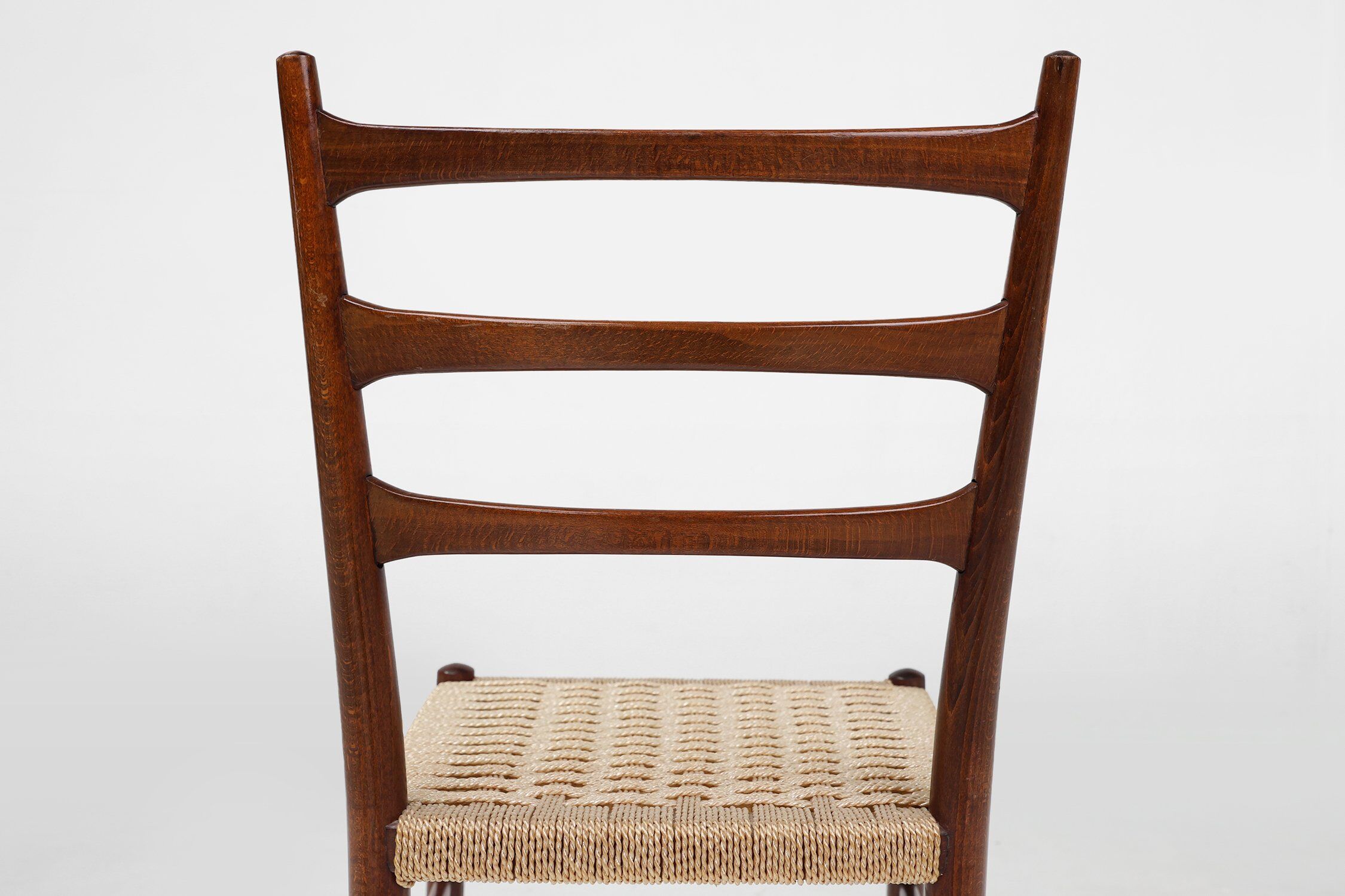 Set of Belgian Teak Dining Chairs with Braided Rope Seat, 1960s